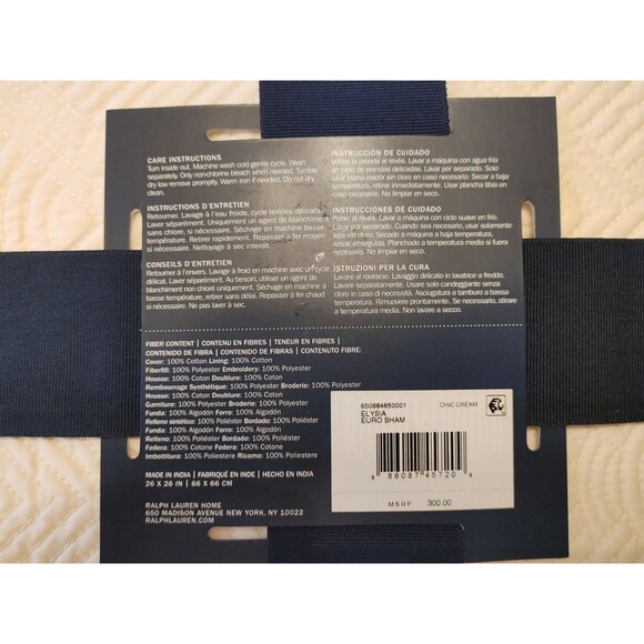 NWT Ralph Lauren Euro Sham Park Row Elysia Quilted Chic Cream Classic (005) - Picture 3 of 4